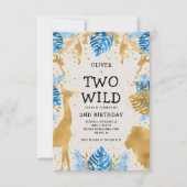 Boys Two Wild 2e verjaardag Blue Ecru Safari Kaart (Voorkant)