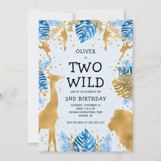 Boys Two Wild 2e verjaardag Blue Safari Kaart (Voorkant)