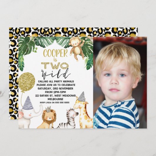 Boys Two Wild Safari photo Invitation d'anniversai (Devant / Derrière)