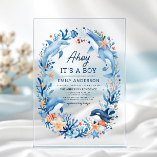Boy's Under the Zee Blue Baby shower Acryl Uitnodigingen