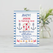 Boys Watercolor Nautique Anniversaire Invitation (Debout devant)