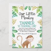 Boys Watercolor petit singe Invitation d'anniversa (Devant)