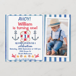 Boys Waterverf Nautical Birthday Party Invitation Kaart
