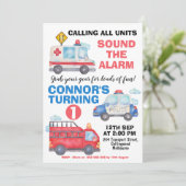 Boys Waterverf Transport 1e verjaardag Uitnodiging (Staand voorkant)