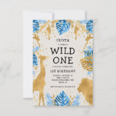 Boys Wild One 1e verjaardag Blue Ecru Safari Kaart (Voorkant)