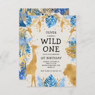 Boys Wild One 1e verjaardag Blue Ecru Safari Kaart
