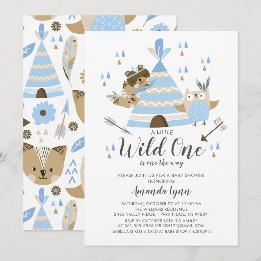 Boys Wild One Baby shower Invitation (Devant / Derrière)