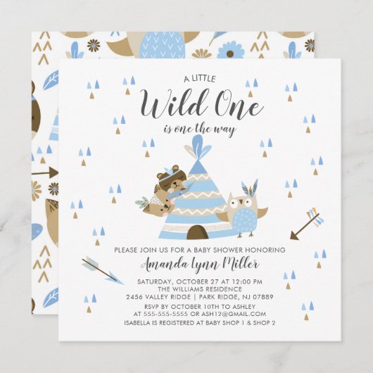 Boys Wild One Baby shower Invitation (Devant / Derrière)