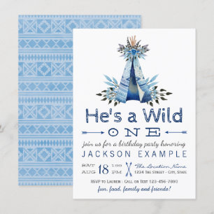 Boys Wild One First Birthday Party Invitations