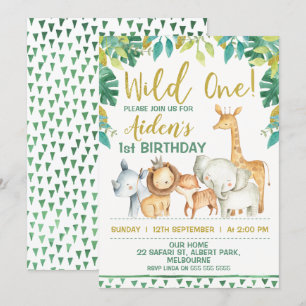 Boys Wild One Safari Uitnodiging eerste verjaardag