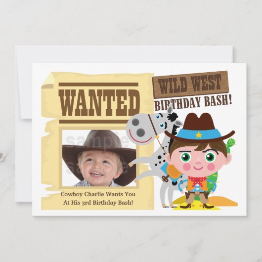 Boys Wild West Westerne Cowboy Birthday Invite Kaart (Voorkant)