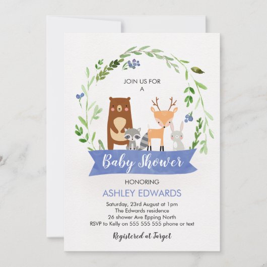 Boys Woodland Animaux Baby shower Invitation (Devant)