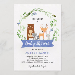 Boys Woodland Animaux Baby shower Invitation