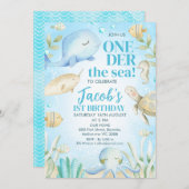 Boy's Zee Creatures One-der Het Zee 1e Verjaardag Kaart (Voorkant / Achterkant)