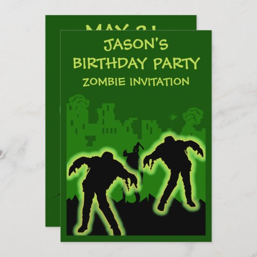 Boys Zombie Invitation d'anniversaire (Devant / Derrière)