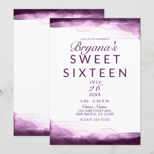 Boysenberry Paarse Waterverf Chic Sweet 16 Party Kaart
