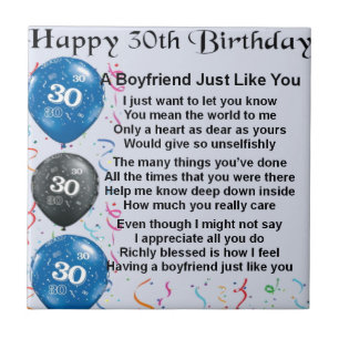 Boyvriend gedicht 30th Birthday Tegeltje