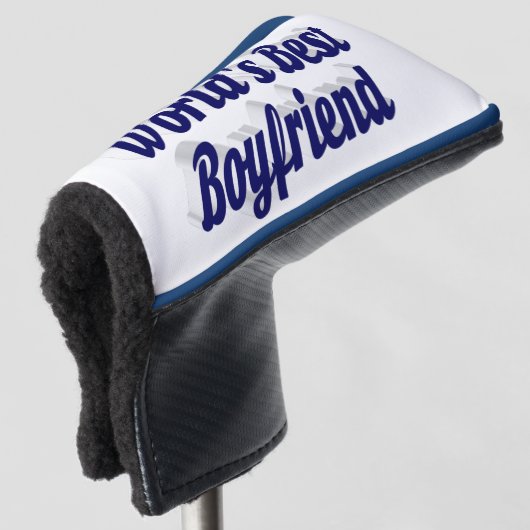 Boyvriend met donkerblauw script golfheadcover (3/4 voorkant)
