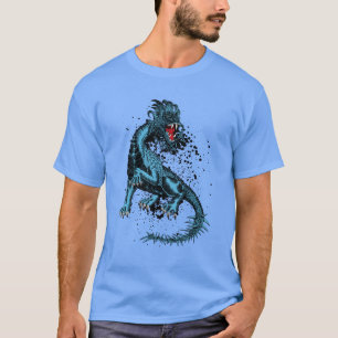 Boze Blauwe Draak met Spiked Staart T-shirt