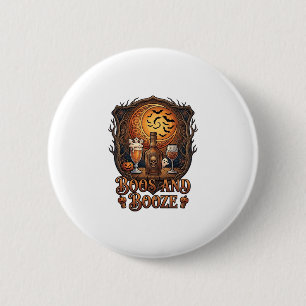 Boze Booze Halloween Schedel Fles Bier Wijn Vleerm Ronde Button 5,7 Cm