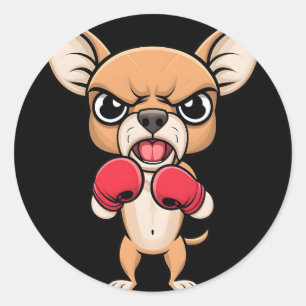 Boze Chihuahua-hond met bokshandschoenen Grappig h Ronde Sticker