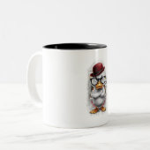 Boze eend met pet tweekleurige koffiemok (Voorkant links)