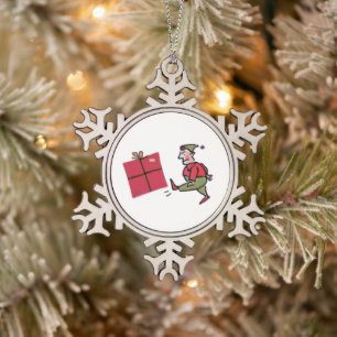 Boze Elf tinnen sneeuwvlok ornament