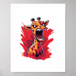 Boze Giraffe Grafisch Grappige Giraffe Kawaii   Poster