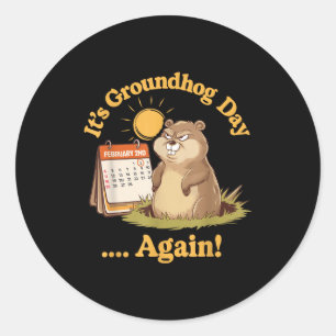 Boze Groundhog Day 2 februari Grappige Retro Pun Ronde Sticker