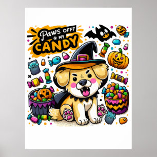 Boze Halloween-hond in heksenhoed: Afblijven van m Poster