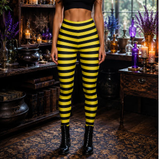 Boze Heks Geel en Zwart Gestreepte Halloween Leggings