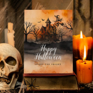 Boze Heks Oranje Zwart Geheime Huis Halloween Briefkaart