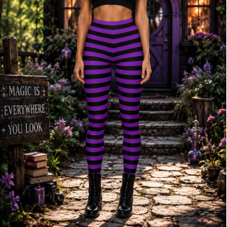Boze Heks Paars en Zwart Gestreept Halloween Leggings