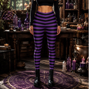 Boze Heks Paars en Zwart Gestreepte Halloween Leggings