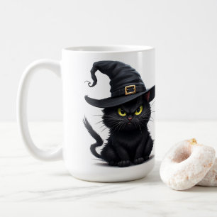 Boze Heksenkat Met Gloeiende Ogen Halloween Nacht Koffiemok