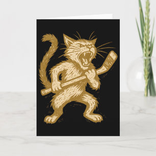 Boze Kat Hockey Retro Ijs Byttle Feline Sport Kuns Kaart