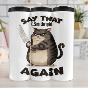 Boze kat met mes Graphic Thermosbeker