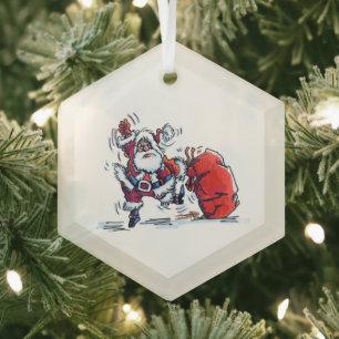 Boze Kerstman zeshoekige glazen kerstbal Glas Ornament