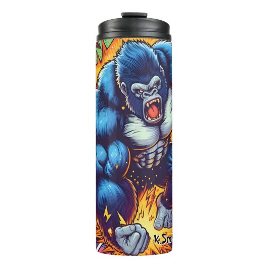 Boze komische gorilla explodeert thermosbeker (Voorkant)