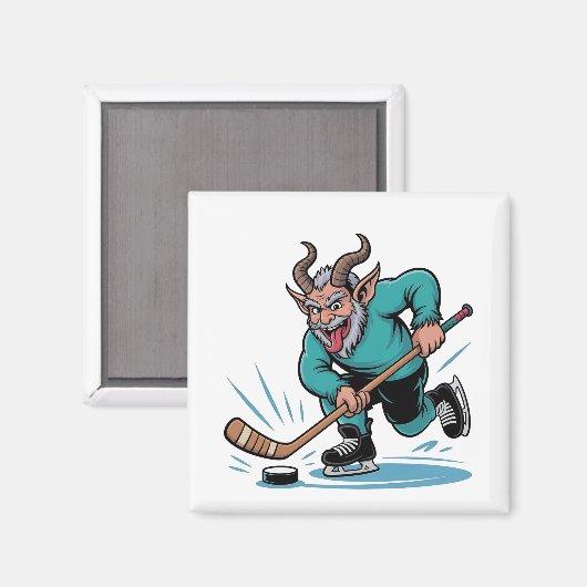 Boze Krampus speelt ijshockey kerstsport Magneet (Voorkant / Achterkant)