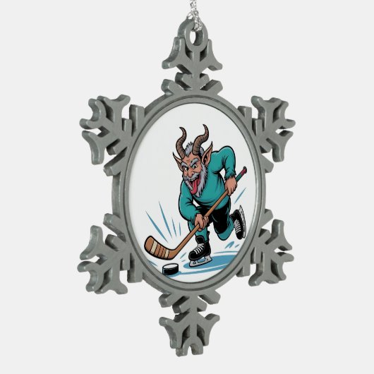 Boze Krampus speelt ijshockey kerstsport Tin Sneeuwvlok Ornament (Links)