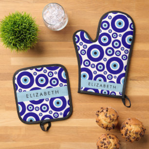 Boze Oog, Grieks Oog, Turks Oog, Mati, Je Naam Ovenwant & Pannenlap Set