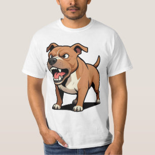 Boze Pitbull Cartoonhond Bruin Grijnzend T-shirt