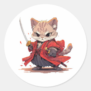 Boze samoerai stijl Kat Held Ronde Sticker