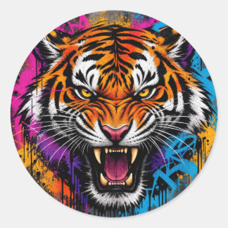 Boze tijger op ronde sticker