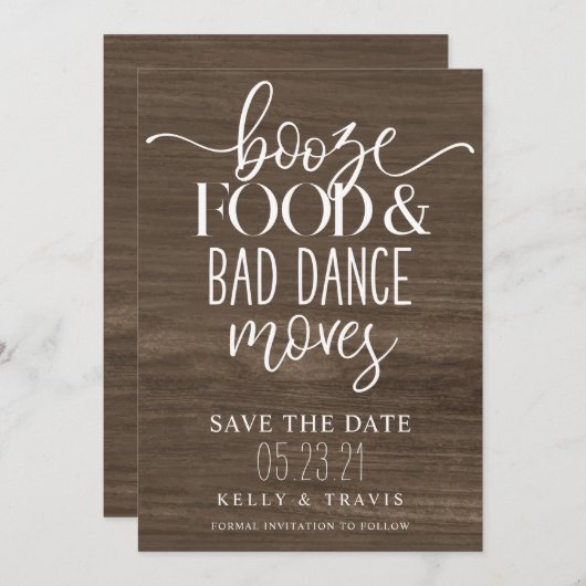 Boze voedsel en slechte dans bruiloft save the date (Voorkant / Achterkant)