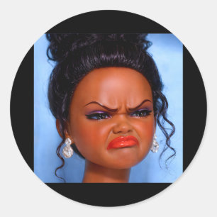 Boze walgelijke zwarte poppengezicht meme Boze wal Ronde Sticker