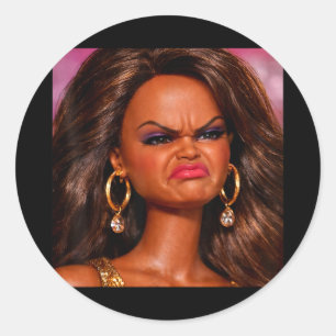 Boze walgelijke zwarte poppengezicht meme reactie ronde sticker