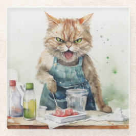 BOZE WATERVERF KATTEN IN DE KEUKEN GLAZEN ONDERZETTER