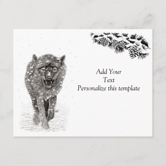 Boze Zwarte Wolf in de Sneeuw, wilde Winter Informatiekaartje (Voorkant)